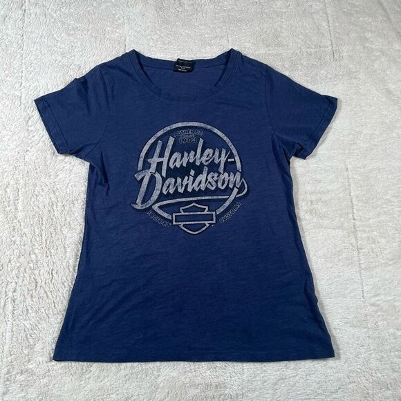 Harley Davidson Women’s Navy Scoop Neck Tee T Shirt - Picture 1 of 6